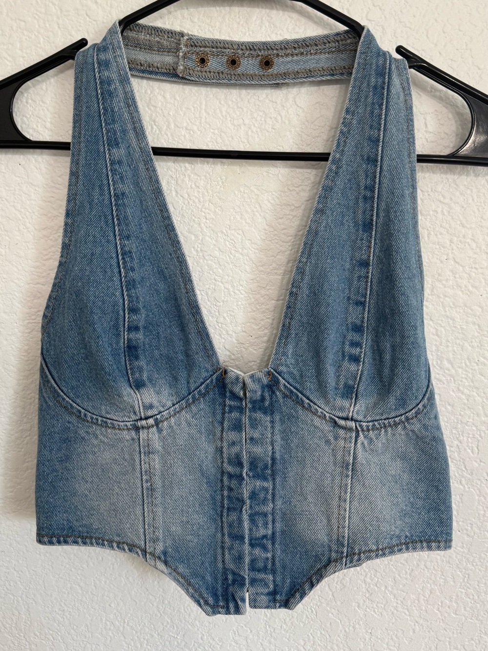 Edikted Light Blue Denim Crop Top Halter